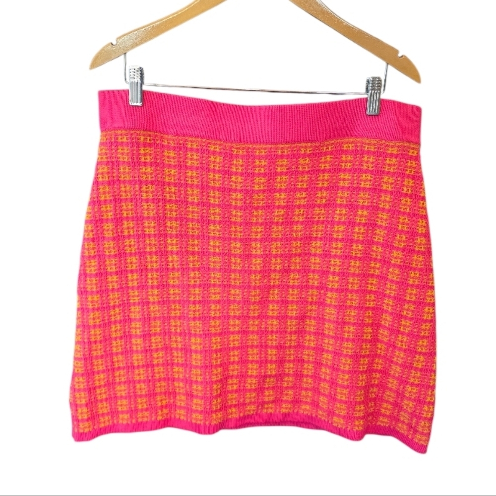 Free Assembly Pink Orange Plaid Knit Mini Skirt XL